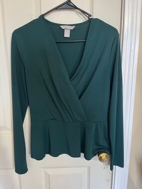 H&M Deep Teal Wrap Peplum Blouse